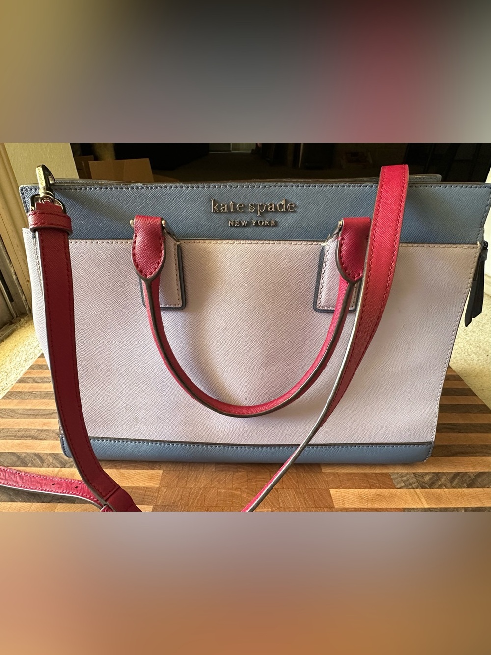 kate spade Pink, Blue & White Colorblock Leather Satchel with matching wallet